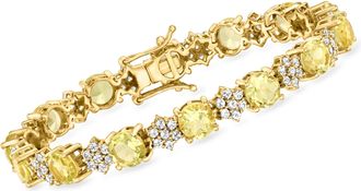Ross-Simons Lemon Quartz and White Topaz Bracelet in 18kt Gold Over Sterling
