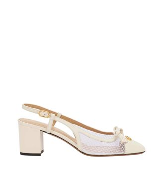 Valentino Garavani White Slingback Logo Pumps