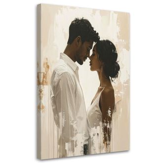 Feeby Cuadro En Lienzo Hotel: Pareja Enamorada Bes&aacute;ndose Beige 70x100