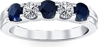 Pompeii3 1 Ct Blue Sapphire Diamond Five Stone Wedding Anniversary Ring 14K White Gold