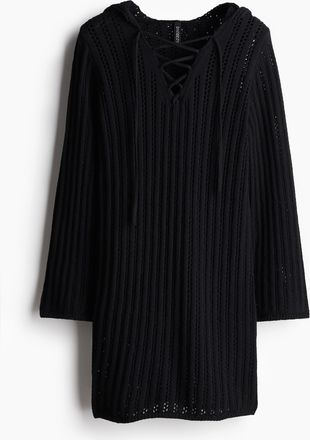 H&M Kapuzenkleid mit Schnürung - Schwarz