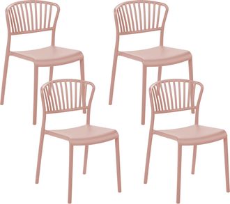 Beliani Conjunto De 4 Sillas De Comedor Pl&aacute;stico Rosa Apilable Interior Exterior Gela