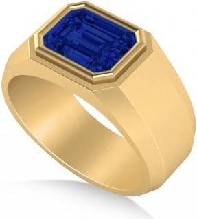 Allurez Blue Sapphire Solitaire Mens Engagement Ring 14k Yellow Gold (2.50ct)
