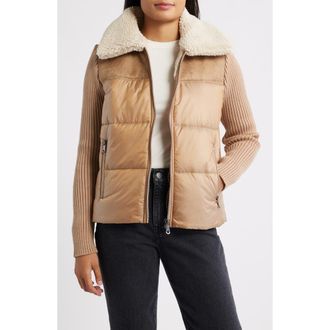 Bernardo Breck EcoPlume Puffer Knit Jacket in Dark Taupe /Tan Shearling at Nordstrom Rack, Size Xx-Large