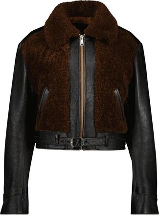 Prada Zwarte leren en wollen jas - Dames - Leren en Su&egrave;de Jassen - Zwart - M - Wol - Jassen