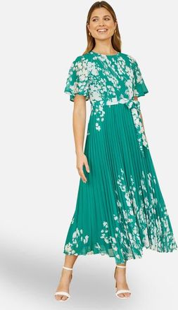 Yumi Short Sleeve Pleated Midi Dress in Green at Nordstrom, Size 10