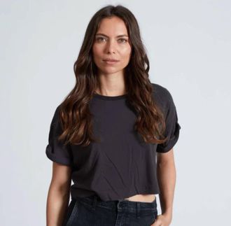 ASKK NY Cuff Easy Cropped Tee In Stone Black