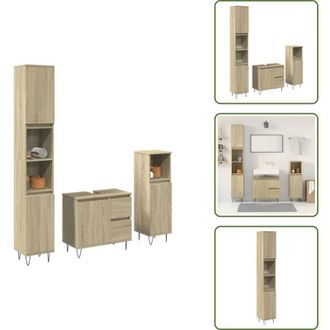 vidaXL Armadietto da bagno in legno multistrato - vidaXL Set Mobili da Bagno 3 pz Rovere Sonoma in Legno Multistrato - Armadietto da bagno in rovere