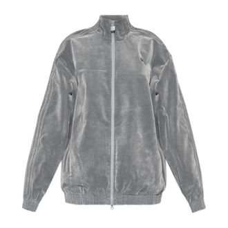 adidas Originals Adidas Originals, Zip-throughs, female, Gray, Size: XS Velvet Sweatshirt with Logo-shaped Appliqué