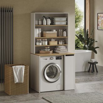 Vicco Armario Para Lavadora Viktor, Blanco/roble Artesanal, 93.6 X 88.2 Cm 2 Partes Con Estante, Vicco