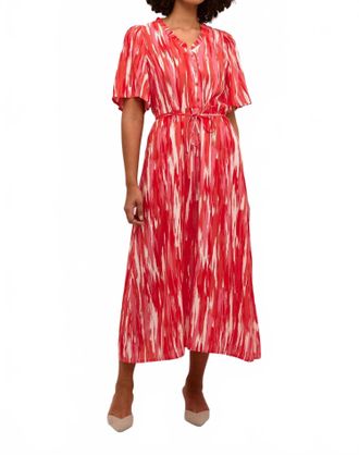 Kaffe Arina Half Sleeve V-Neck Maxi Dress In Pink