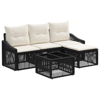 vidaXL Conjunto De Sof&aacute;s De Jard&iacute;n 5 Uds. Negro Rat&aacute;n Sint&eacute;tico Vidaxl