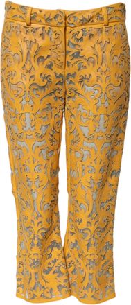 Dolce & Gabbana Womens Floral Laser Cut Leather Pants - Mustard