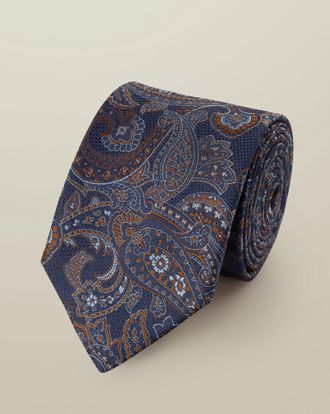 CHARLES TYRWHITT Silk Paisley Tie - Navy & Camel Size OSFA by Charles Tyrwhitt