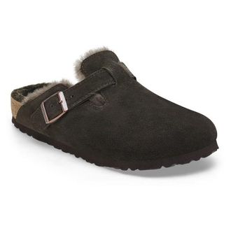 Birkenstock Boston Suede Shearling Sandalen - Unisex | schwarz