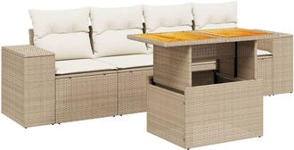 vidaXL Vidaxl - Juego De Sof&aacute;s Jard&iacute;n Con Cojines 5 Pzas Rat&aacute;n Sint&eacute;tico Beige