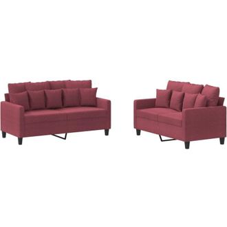 vidaXL Juego De Sof&aacute;s Con Cojines 2 Piezas Tela Rojo Tinto Vidaxl