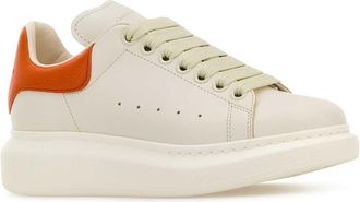 Alexander McQueen Womens White Leather Sneakers With Orange Heel Offwhiteorange