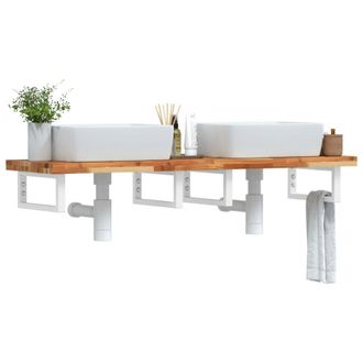 Berkfield Home Basin Shelf Wall Mounted Steel & Solid Wood Acacia in Brown