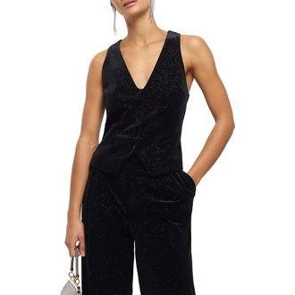 River Island Sparkle Button Front Waistcoat in Black at Nordstrom Rack, Size 4