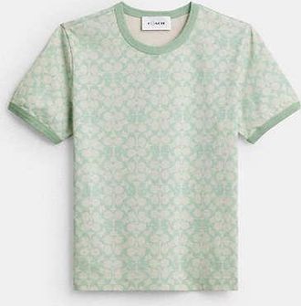 Coach Womens Coach | Brain Dead Signature Ringer T-Shirt in Green, Size X-Small | 100% Cotton