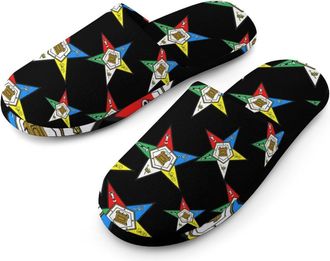 Generic Oes Eastern Star Flannel Mens Slip-on Slippers Winter Warm House Shoes with Rubber Sole for Home Hotel