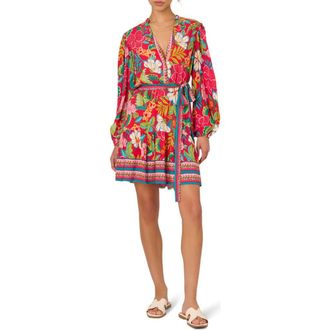 Adrianna Papell Mixed Floral Print Long Sleeve Dress in Red Multi at Nordstrom, Size 6