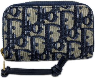Dior Gray Navy Canvas Leather Coin Purse/Coin Case (Pre-Owned)