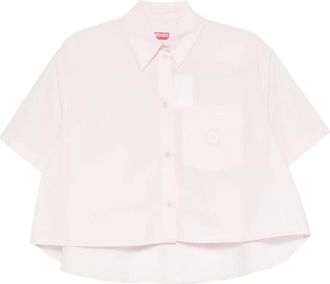 Kenzo logo-patch cotton shirt - women - Cotton - 36 - Pink