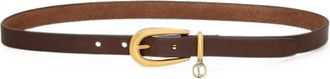 Saint Laurent Cassandre Charm Elongated Buckle Thin Belt In Leather