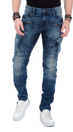 Cipo & Baxx Mens Jeans Biker Cargo Trousers Jeans Skinny Fit Stretch Denim Trousers - Blue - W32