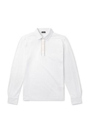 Ermenegildo Zegna Suede-Trimmed Cotton-Piqué Polo Shirt
