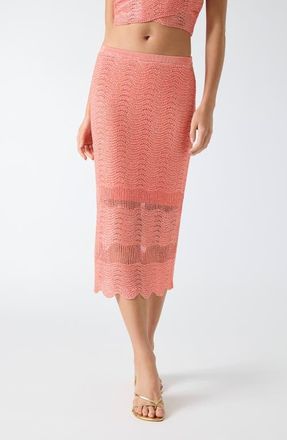 Guess Pointelle Stitch Sequin Midi Skirt in Bright Coral at Nordstrom, Size X-Small