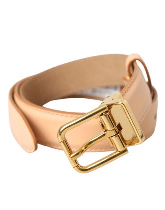 Dolce & Gabbana Womens Beige Calfskin Leather Gold Metal Buckle Belt Calf