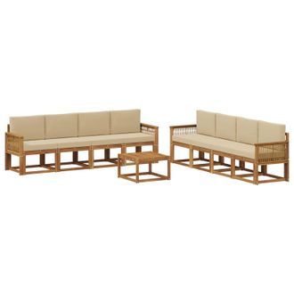 vidaXL Conjunto De Sof&aacute;s De Exterior 9 Pcs Natural Y Beige Poli&eacute;ster Vidaxl