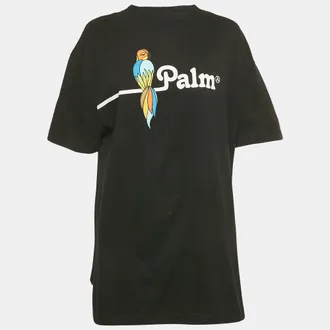 Palm Angels Black Parrot Print Jersey Crewneck T-Shirt
