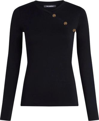 Karl Lagerfeld Top met knoopversierde lange mouwen - Dames - Longsleeves - Zwart - S - Tops