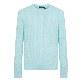 Ralph Lauren Round-neck Knitwear, male, Blue, Size: XL Cable Knit Sweater