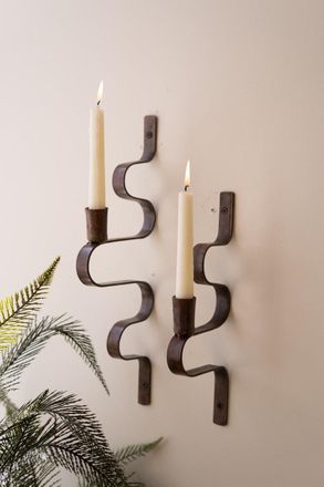 Kalalou Set Of Two Wavy Metal Taper Candle Wall Sconces