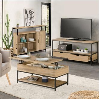 IDMarket Conjunto De Muebles De Sal&oacute;n De Dise&ntilde;o Industrial Detroit Con Buffet, Mesa De Centro Elevable Y Soporte Para Tv