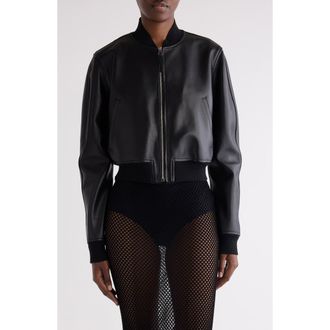 Givenchy Cropped Leather Bomber Jacket in Black at Nordstrom, Size 12 Us