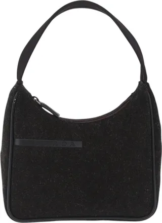 Prada Vintage Wool Black Wool Handbag (Pre-Owned)