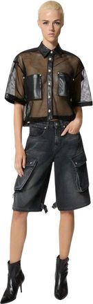 John Richmond Mesh Shirt met Leren Details - Dames - Overhemden - Zwart - XS - Leer - Overhemden