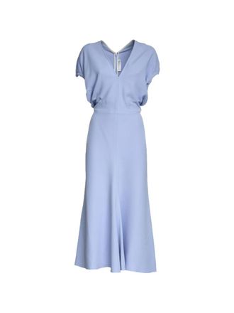 Victoria Beckham Light Blue V-Neck Midi Dress