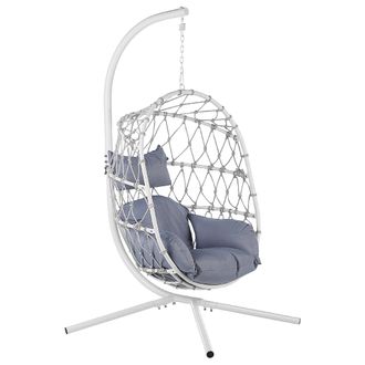 Beliani Silla Colgante Con Soporte Blanco Gris Coj&iacute;n Suave Sala De Estar Exterior Adria