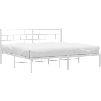 vidaXL Metal Bed Frame without Mattress with Headboard White 193x203cm Vidaxl