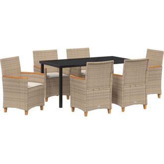 vidaXL Vidaxl - Conjunto De Comedor De Jard&iacute;n 7 Pcs Beige Rat&aacute;n Sint&eacute;tico