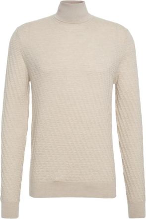 Paolo Pecora Beige Gebreide Trui Hoge Kraag - Heren - Coltruien - Beige - L - Truien & Vesten