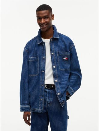 Tommy Hilfiger Mens Tommy Jeans Striped Denim Shirt Jacket - Denim Dark - XL