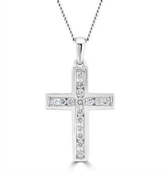 The Diamond Store Lab Diamond Cross Necklace Channel Set 0.25ct H/Si in 9K White Gold